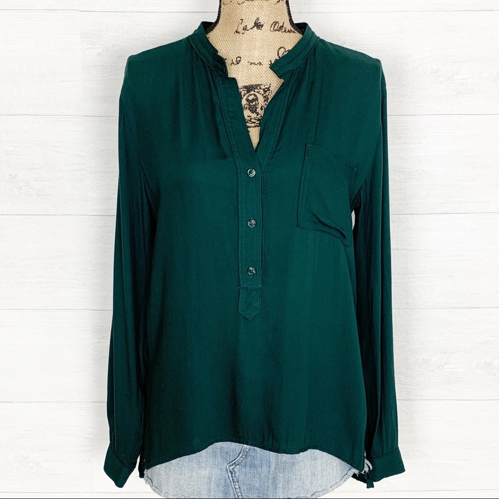 Cloth & Stone Deep Green Popover Blouse sz S